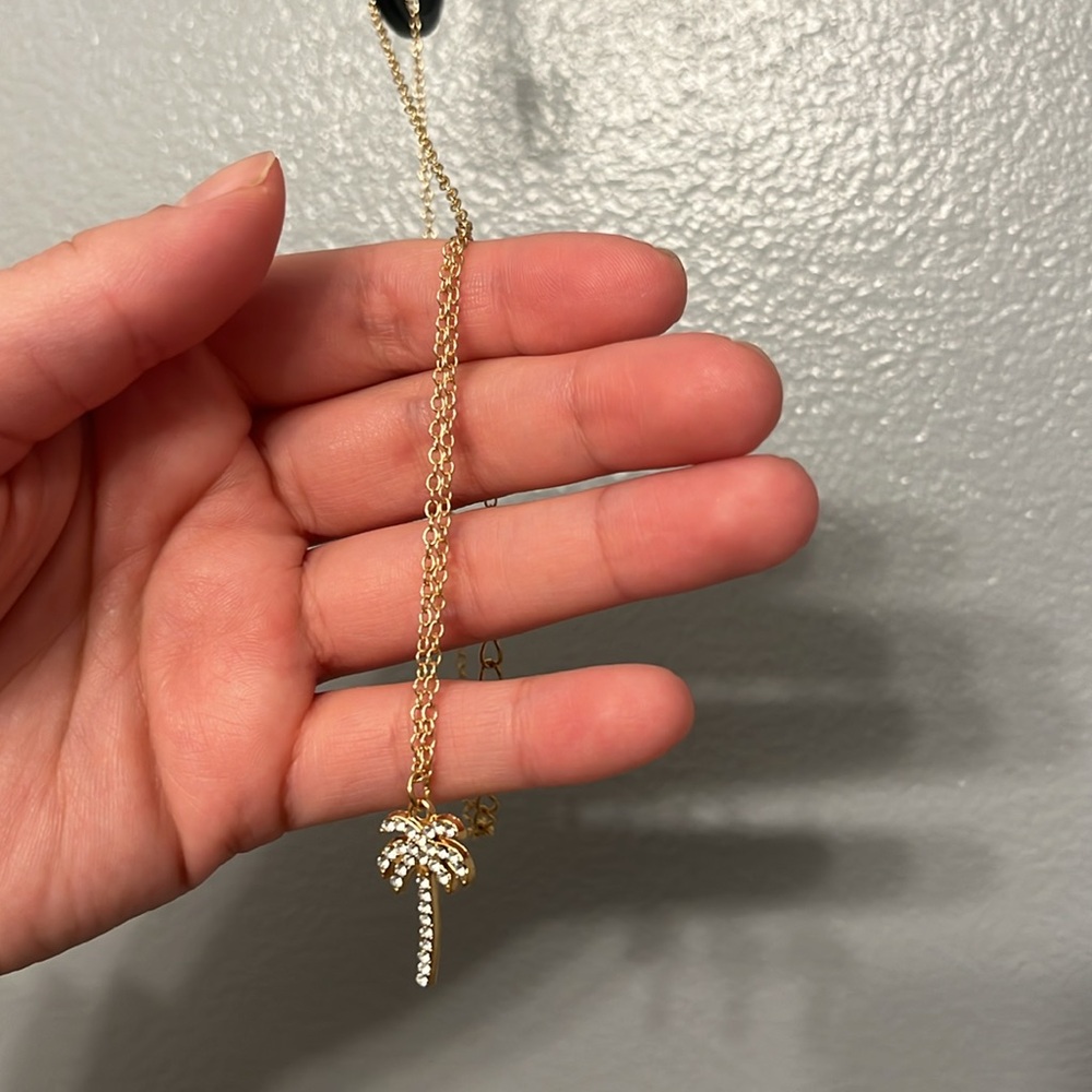Dainty Palm Tree Metal Necklace 9” Chain